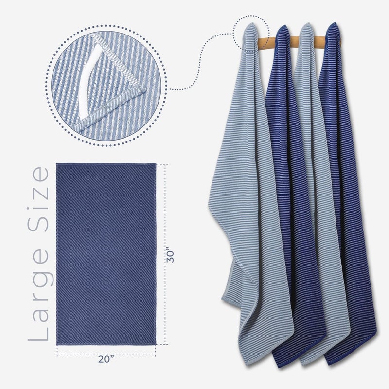 Ossano Decorative Tea Towels Set - 4 Pack, (20" x 30") - Large & Flour Sack - Versatile as, Kitchen Tea Towels, Decorative Dish Towels, Kitchen Hand Towels, Soft Kitchen Towels, Light and Navy Blue - Image 4